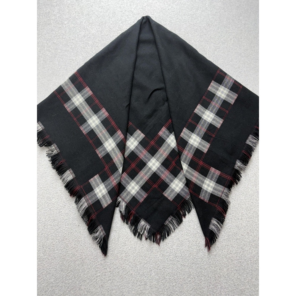 Wool Touch Scarf Womens One Size Black Plaid Square Fringe Shawl Wrap Cozy - Picture 3 of 9